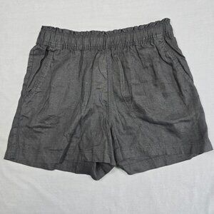 H&M Womens Natural 100% Linen Elastic Waist Shorts Black M NEW